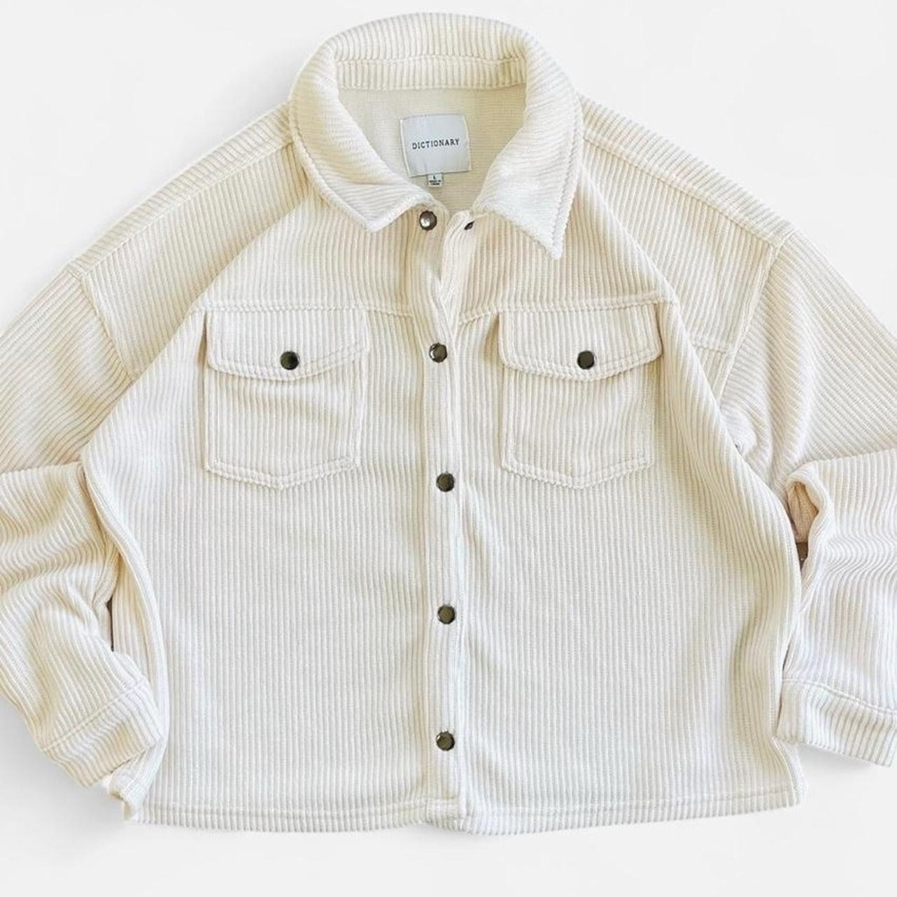 Dictionary Ivory Cream Tone Soft Corduroy Collared Jacket